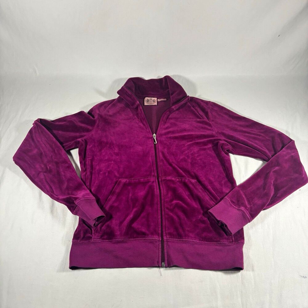 Vintage Juicy Couture Magenta Velour Zip Hoodie Large USA Y2K Track Jacket